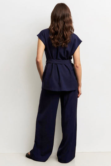 KATCH ME Notch Lapel Cap Sleeve Waist Tie Blazer Top & Wide Leg Trousers Co-ord